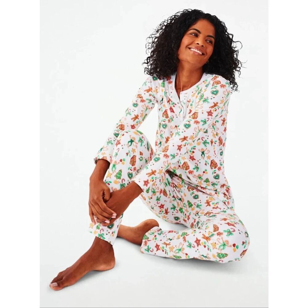 Roller Rabbit Gingerbread Party Long Sleeve Pajamas Top Christmas Holiday 2024 S